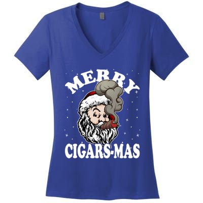 Hipster Santa Smoking Cigars Dad Xmas Gift Sweater Pajama Funny Gift Women's V-Neck T-Shirt