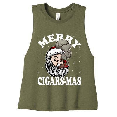 Hipster Santa Smoking Cigars Dad Xmas Gift Sweater Pajama Funny Gift Women's Racerback Cropped Tank