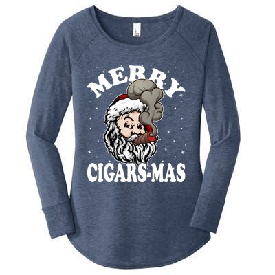 Hipster Santa Smoking Cigars Dad Xmas Gift Sweater Pajama Funny Gift Women's Perfect Tri Tunic Long Sleeve Shirt