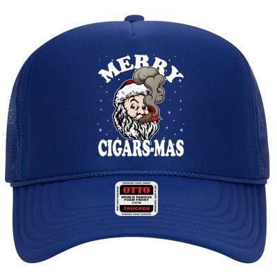 Hipster Santa Smoking Cigars Dad Xmas Gift Sweater Pajama Funny Gift High Crown Mesh Back Trucker Hat