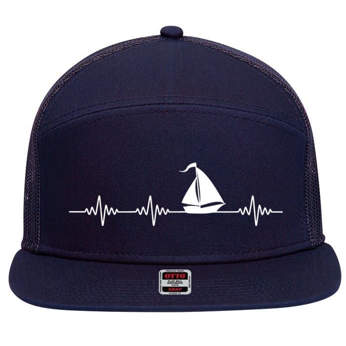 Heartbeat Sailing Sailboat 7 Panel Mesh Trucker Snapback Hat