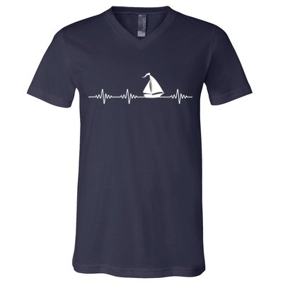 Heartbeat Sailing Sailboat V-Neck T-Shirt