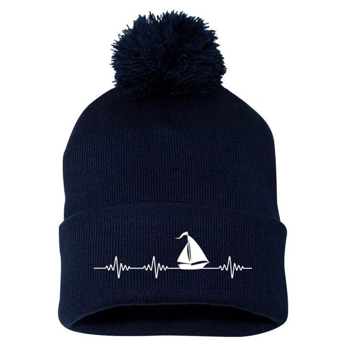 Heartbeat Sailing Sailboat Pom Pom 12in Knit Beanie