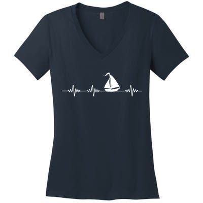 Heartbeat Sailing Sailboat Women's V-Neck T-Shirt