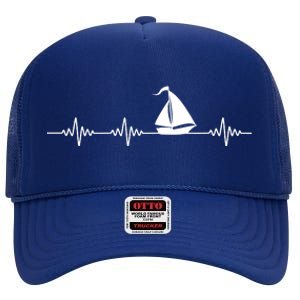 Heartbeat Sailing Sailboat High Crown Mesh Back Trucker Hat