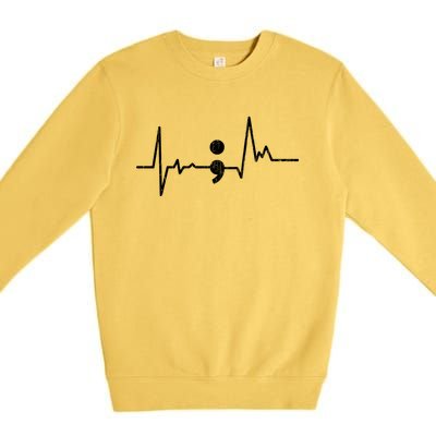 Heartbeat Semicolon Suicide Prevention Awareness Graphic Premium Crewneck Sweatshirt