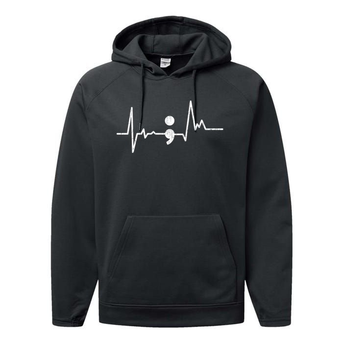 Heartbeat Semicolon Suicide Prevention Awareness Graphic Performance Fleece Hoodie