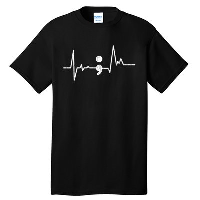 Heartbeat Semicolon Suicide Prevention Awareness Graphic Tall T-Shirt