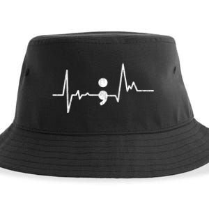 Heartbeat Semicolon Suicide Prevention Awareness Graphic Sustainable Bucket Hat