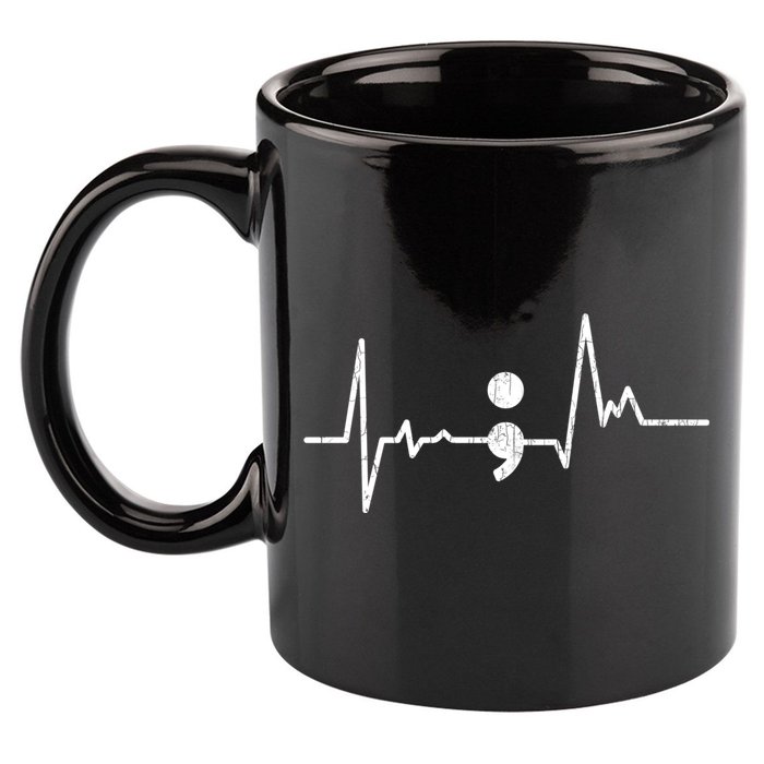 Heartbeat Semicolon Suicide Prevention Awareness Graphic 11oz C Handle Ceramic Mug