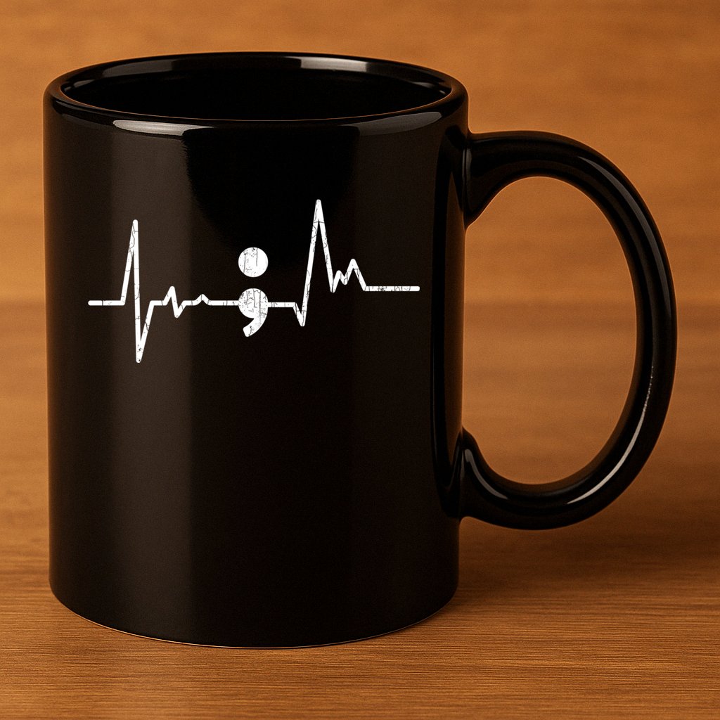 Heartbeat Semicolon Suicide Prevention Awareness Graphic 11oz C Handle Ceramic Mug