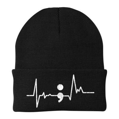 Heartbeat Semicolon Suicide Prevention Awareness Graphic Beanie