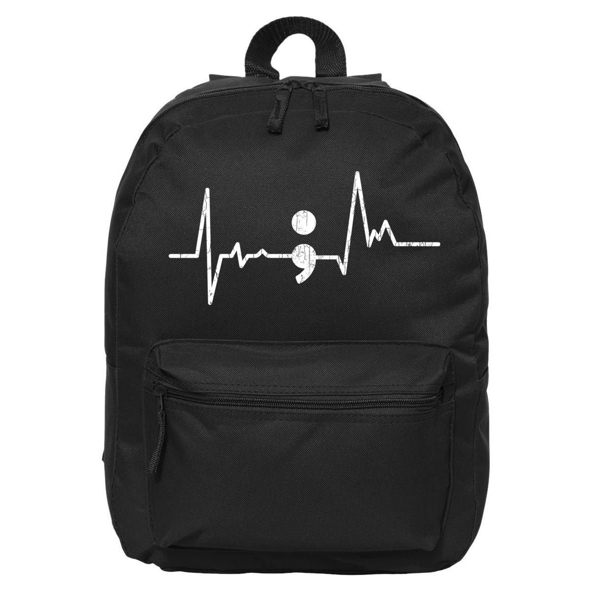 Heartbeat Semicolon Suicide Prevention Awareness Graphic 16 in Basic Backpack