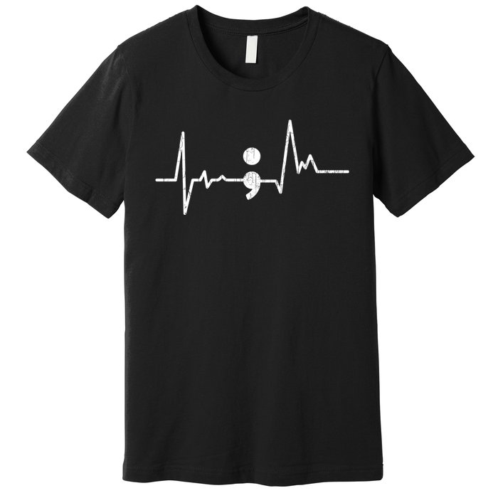 Heartbeat Semicolon Suicide Prevention Awareness Graphic Premium T-Shirt