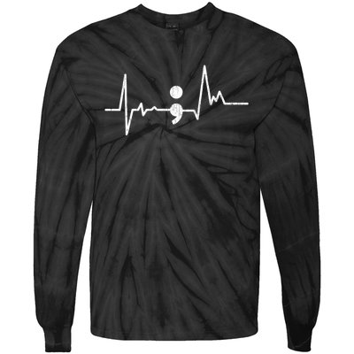 Heartbeat Semicolon Suicide Prevention Awareness Graphic Tie-Dye Long Sleeve Shirt