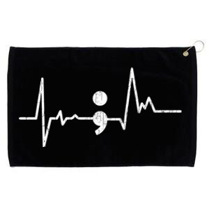 Heartbeat Semicolon Suicide Prevention Awareness Graphic Grommeted Golf Towel