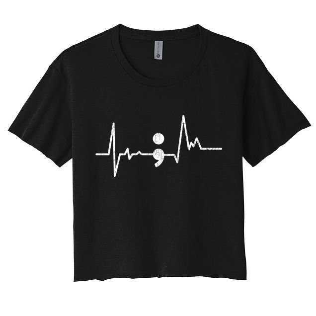 Heartbeat Semicolon Suicide Prevention Awareness Graphic Crop Top