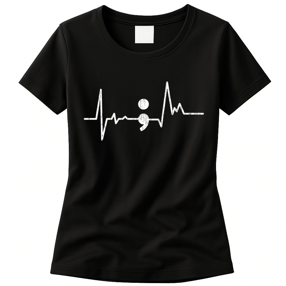 Heartbeat Semicolon Suicide Prevention Awareness Graphic Womens T-Shirt