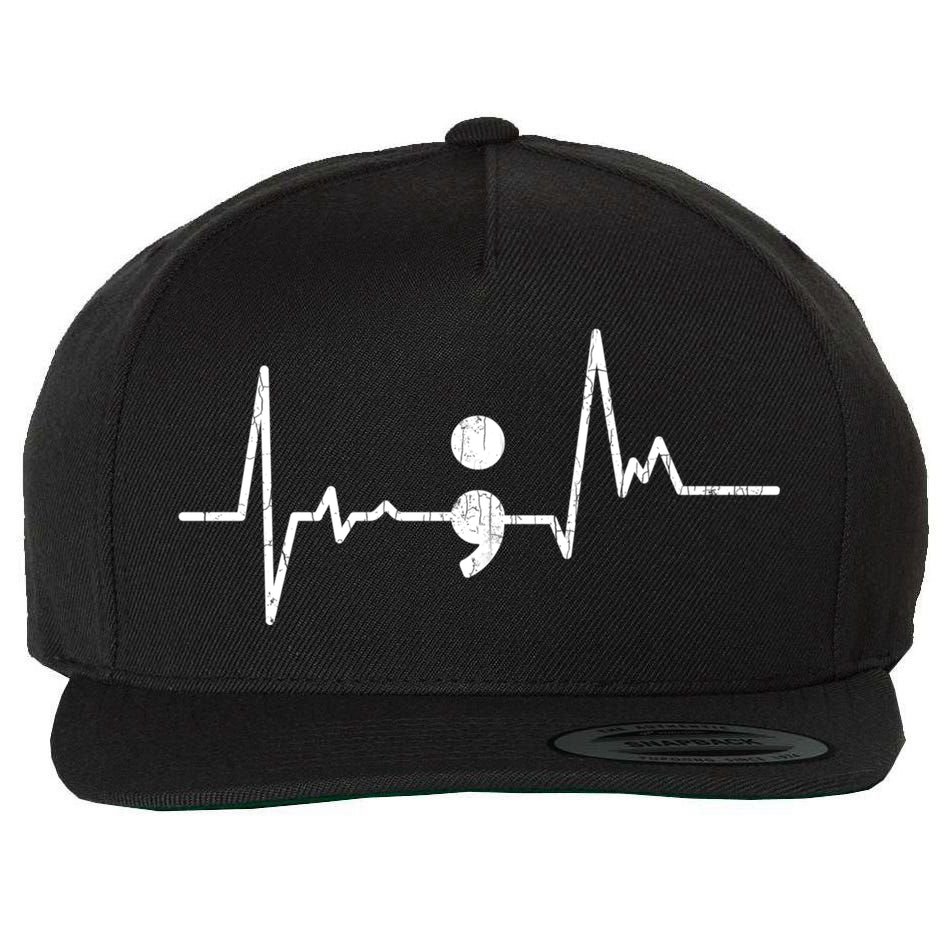 Heartbeat Semicolon Suicide Prevention Awareness Graphic Wool Snapback Cap