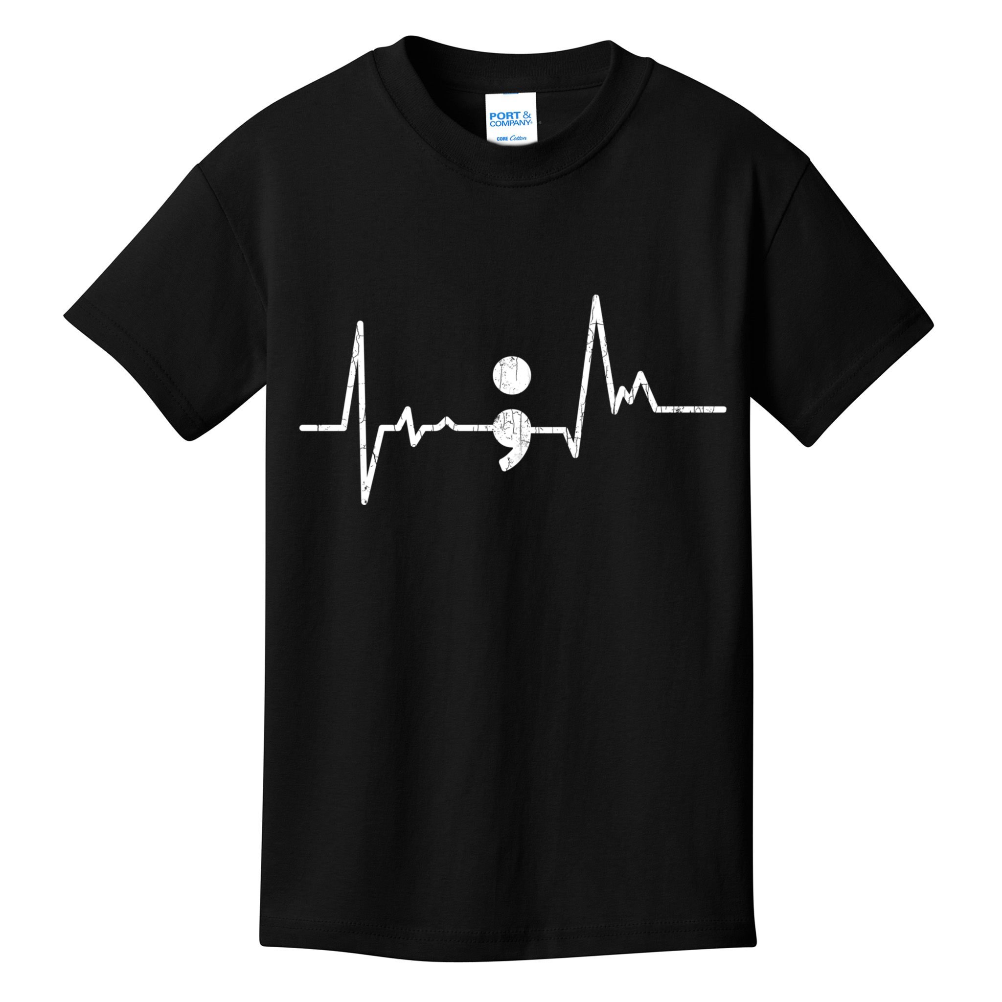 Heartbeat Semicolon Suicide Prevention Awareness Graphic Kids T-Shirt