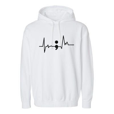 Heartbeat Semicolon Suicide Prevention Awareness Graphic Garment-Dyed Fleece Hoodie