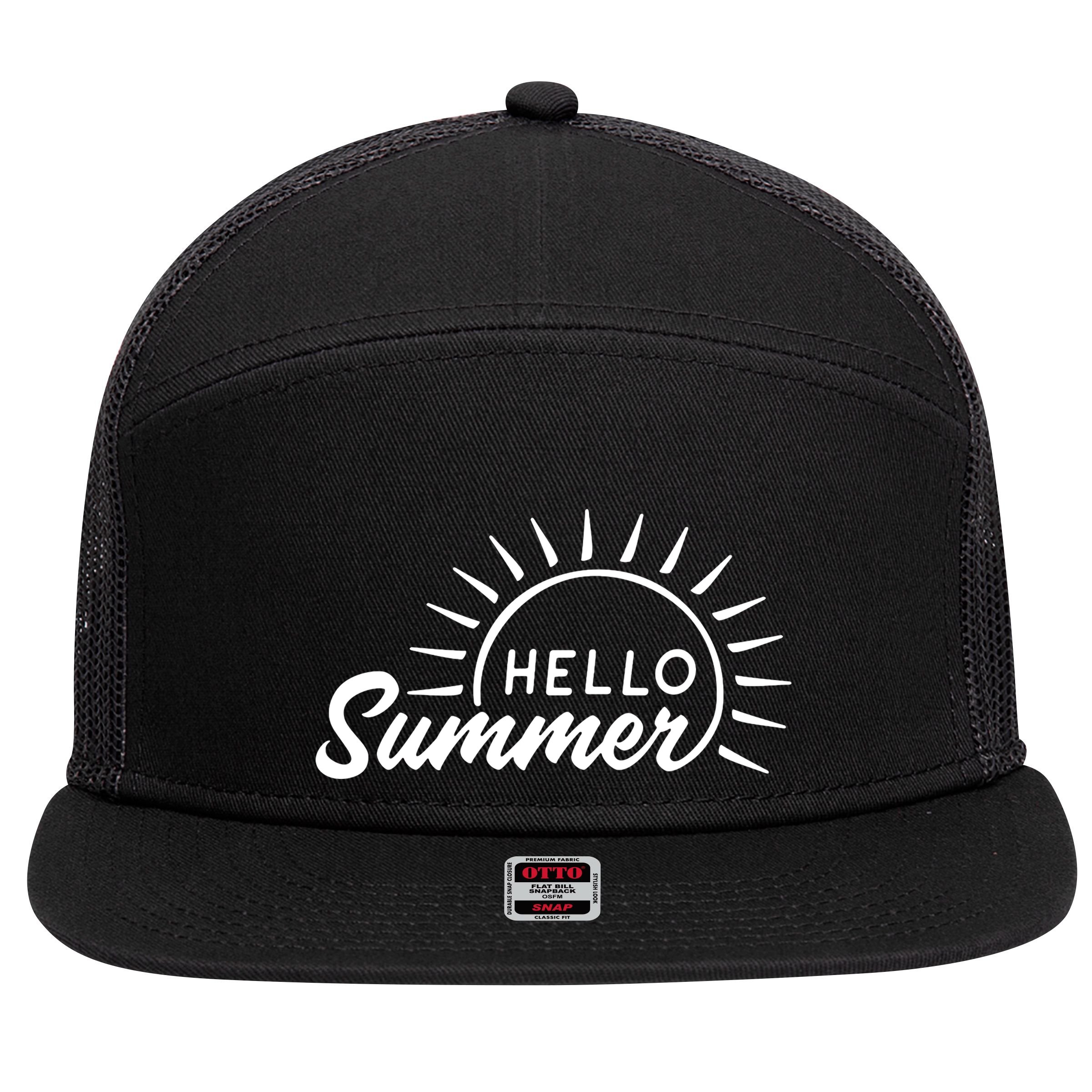 Hello Summer Sunset 7 Panel Mesh Trucker Snapback Hat