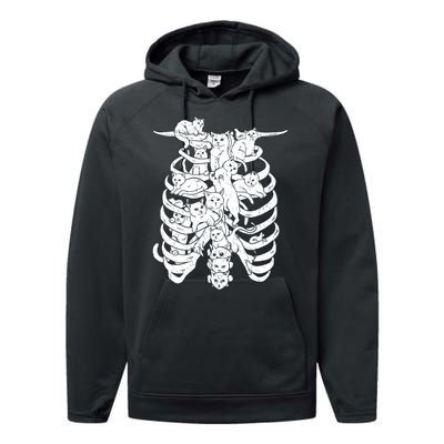 Human Skeleton Spine Cats Performance Fleece Hoodie