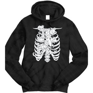 Human Skeleton Spine Cats Tie Dye Hoodie