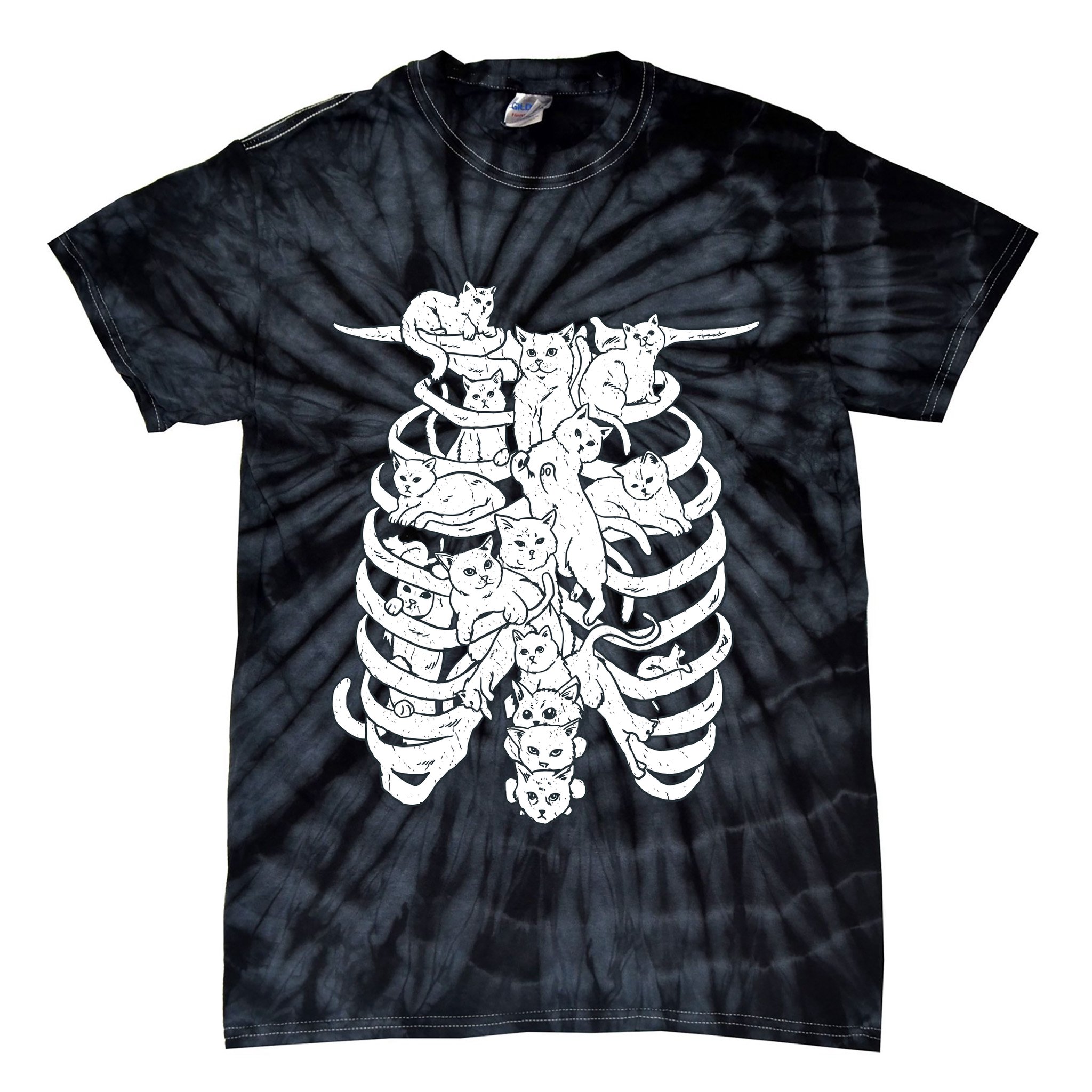 Human Skeleton Spine Cats Tie-Dye T-Shirt