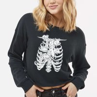 Human Skeleton Spine Cats Cropped Pullover Crew