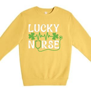 Hospital Shamrock Saint Patrick Day Lucky Nurse Premium Crewneck Sweatshirt