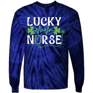 Hospital Shamrock Saint Patrick Day Lucky Nurse Tie-Dye Long Sleeve Shirt