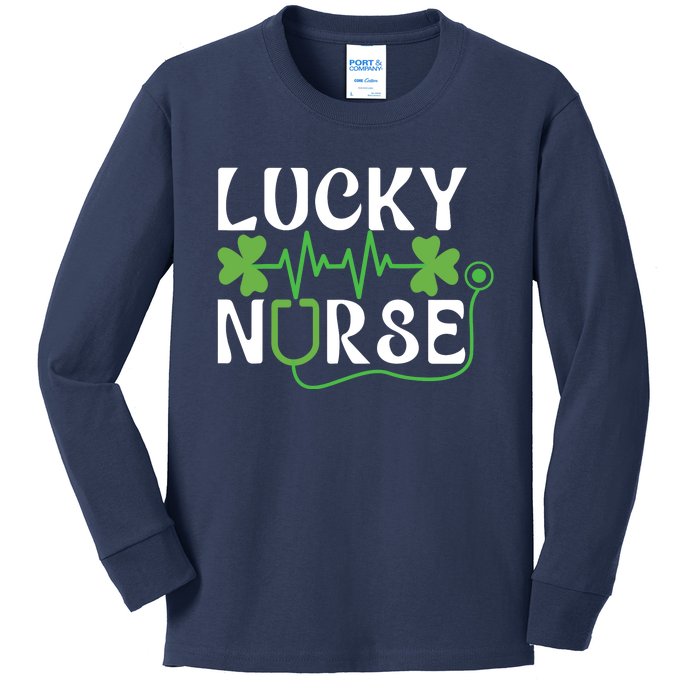 Hospital Shamrock Saint Patrick Day Lucky Nurse Kids Long Sleeve Shirt