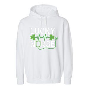 Hospital Shamrock Saint Patrick Day Lucky Nurse Garment-Dyed Fleece Hoodie