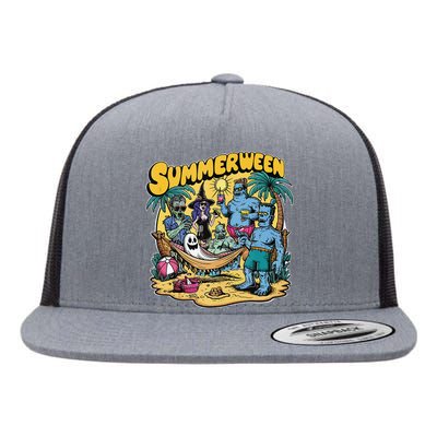 Happy Summerween Summer Halloween Holiday Beach Vibes Spooky Flat Bill Trucker Hat