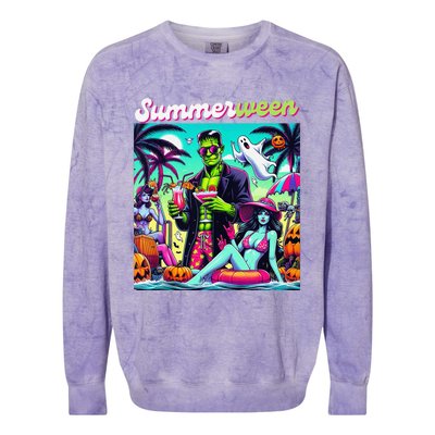 Happy Summerween Summer Halloween Holiday Beach Vibes Spooky Colorblast Crewneck Sweatshirt