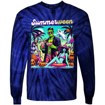 Happy Summerween Summer Halloween Holiday Beach Vibes Spooky Tie-Dye Long Sleeve Shirt