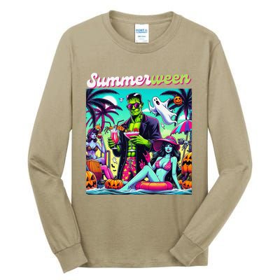 Happy Summerween Summer Halloween Holiday Beach Vibes Spooky Tall Long Sleeve T-Shirt