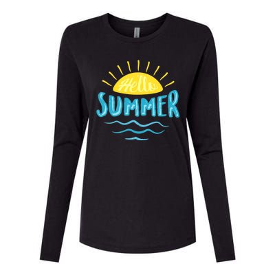 Hello Summer Sunset Ocean Wave Womens Cotton Relaxed Long Sleeve T-Shirt