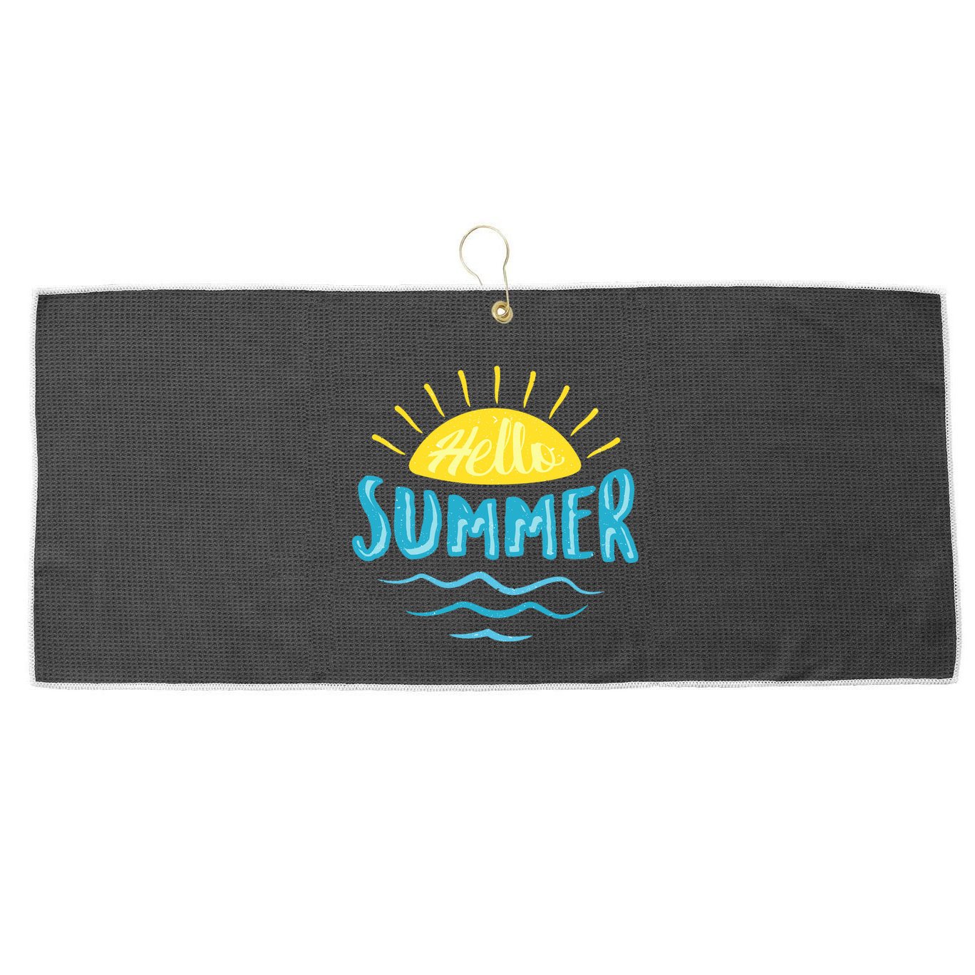 Hello Summer Sunset Ocean Wave Large Microfiber Waffle Golf Towel