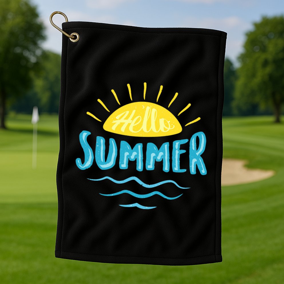 Hello Summer Sunset Ocean Wave Golf Towel