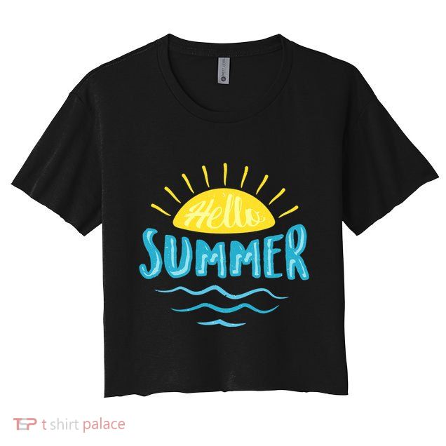 Hello Summer Sunset Ocean Wave Crop Top