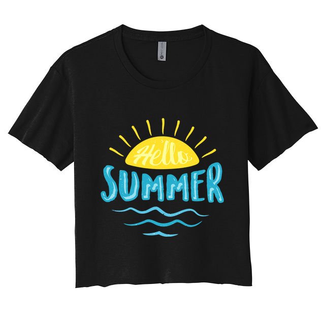 Hello Summer Sunset Ocean Wave Crop Top