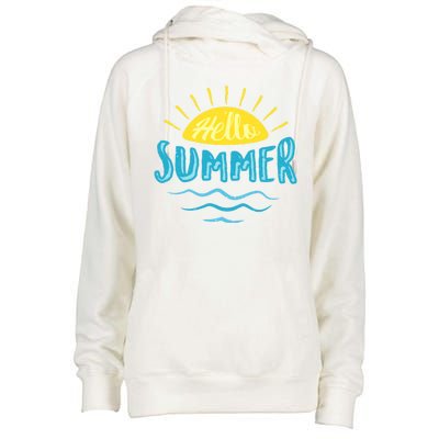 Hello Summer Sunset Ocean Wave Womens Funnel Neck Pullover Hood