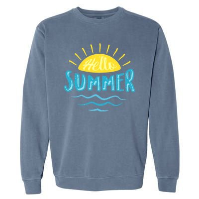 Hello Summer Sunset Ocean Wave Garment-Dyed Sweatshirt