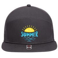 Hello Summer Sunset Ocean Wave 7 Panel Mesh Trucker Snapback Hat