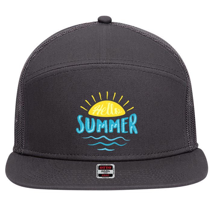 Hello Summer Sunset Ocean Wave 7 Panel Mesh Trucker Snapback Hat
