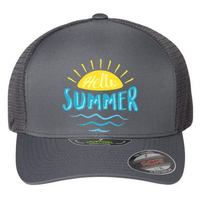 Hello Summer Sunset Ocean Wave Flexfit Unipanel Trucker Cap
