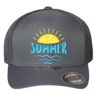 Hello Summer Sunset Ocean Wave Flexfit Unipanel Trucker Cap