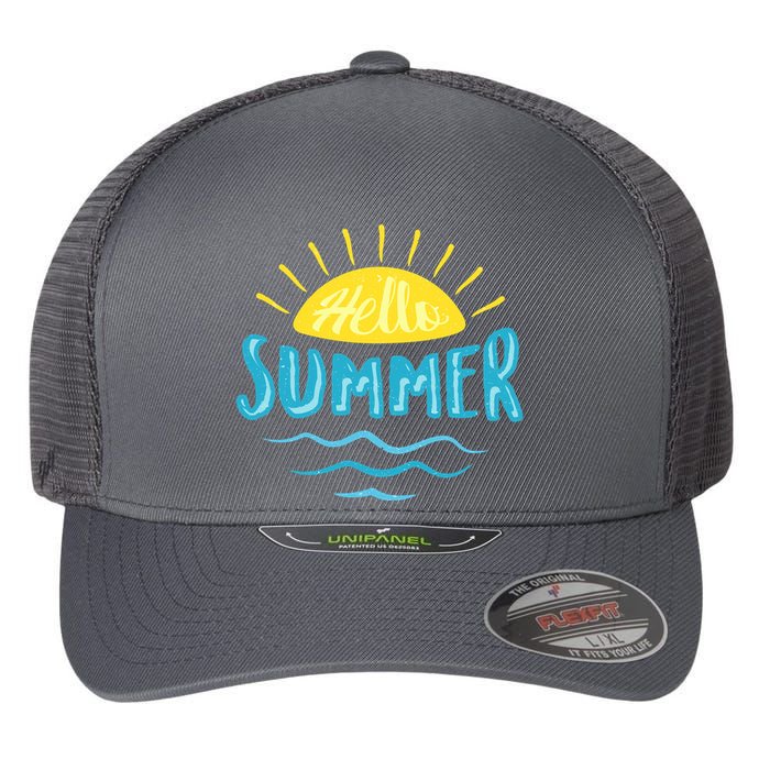 Hello Summer Sunset Ocean Wave Flexfit Unipanel Trucker Cap